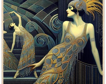 Art Deco Woman Print, "Fantasizing" Framed Wall Art