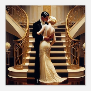 Art Deco Wall Art &quot;The Kiss&quot; Printed on Thin Canvas. A special moment caught in time for your home, office or for a gift.