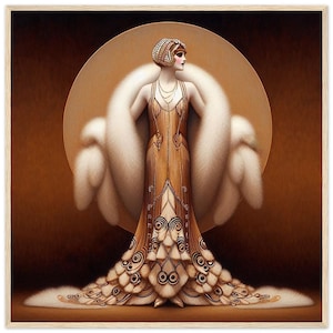 Art Deco Wall Art &quot;Glamorous&quot; Printed on Premium Matte Paper Framed in Black, Natural Wood or Dark Brown.