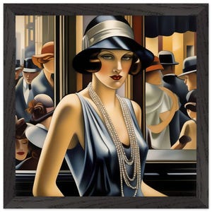 Art Deco Wall Art &quot;All Aboard&quot; Printed on Thin Canvas and Framed in Wood - Premium Wooden Framed Poster With Premium Matte Paper