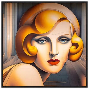 Art Deco Wall Art &quot;Blue-Eyed Blonde&quot; Detroit Mural Detail Printed on Premium Matte Paper Framed in Wood