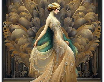 Art Deco Woman Print, "Lady Enchantress" Framed Matte Paper