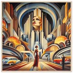 Art Deco Wall Art &quot;Motor City&quot; Detroit Style Art Deco Wall Mural Premium Matte Paper Wooden Framed Poster. Enlighten your living space.