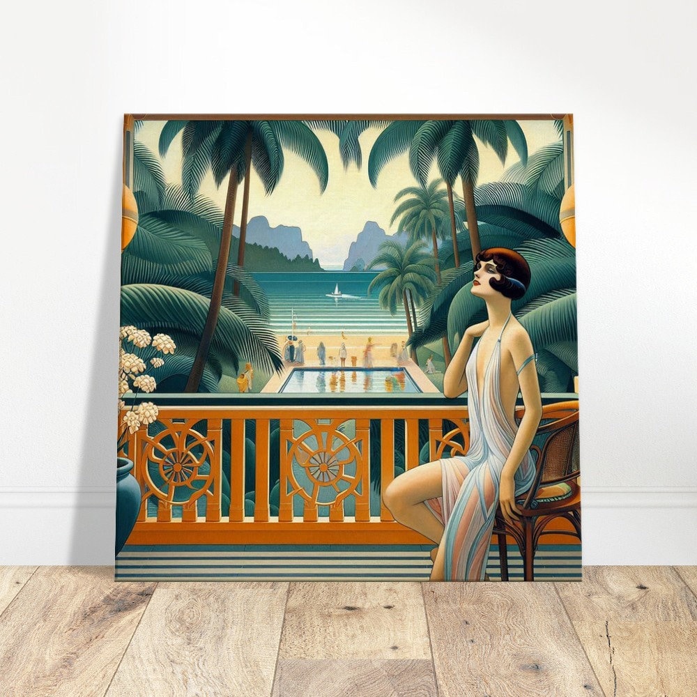 Art Deco Wall Art tropical Maiden Printed on Thin Canvas. Beach, Home ...