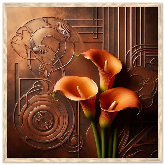 Art Deco Copper Calla Lilies Print, Framed Floral Wall Art - Etsy