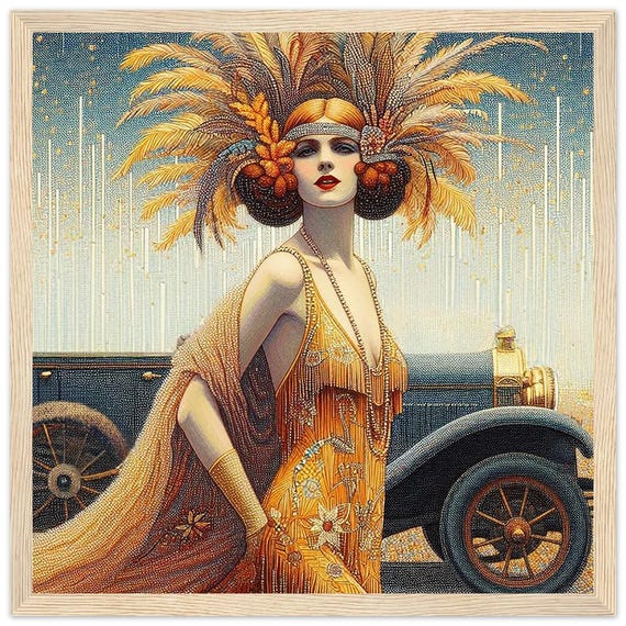 Art Deco Wall Art “mirage” Framed, Elegant, Vintage Car, Glam Jazz