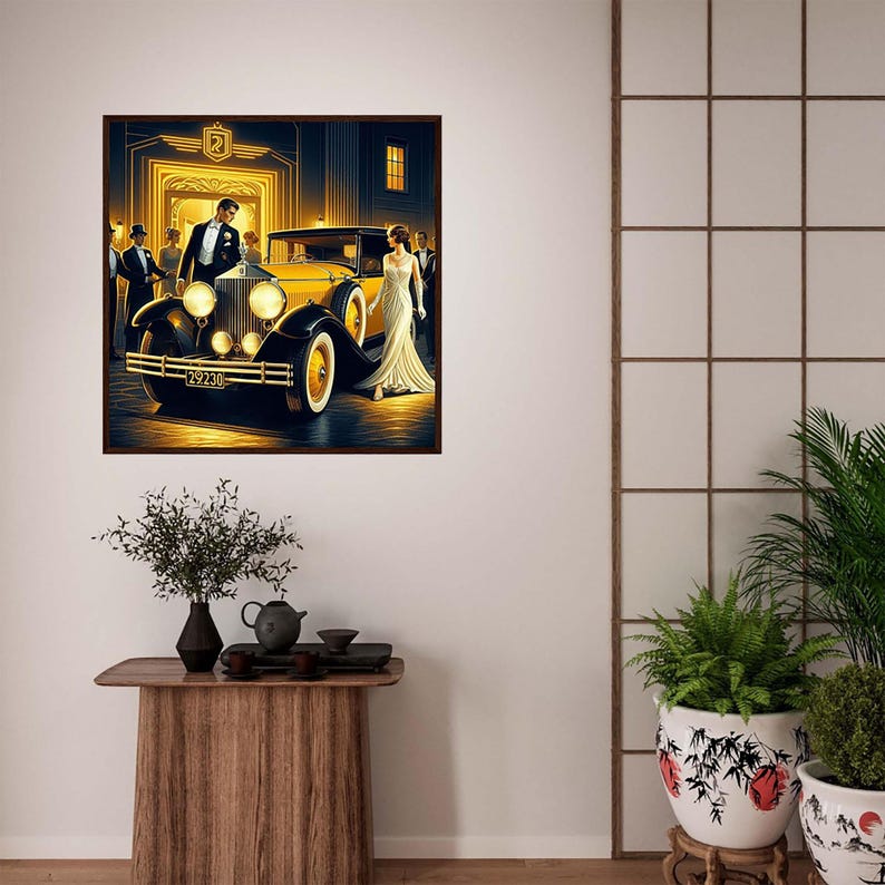 Art Deco Framed Print in Black Pine, "roaring 20s Couple With Rolls ...