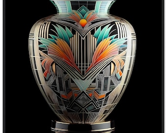 Art-deco kristallen vaasprint, 'veder', houten lijst, moderne muurkunst