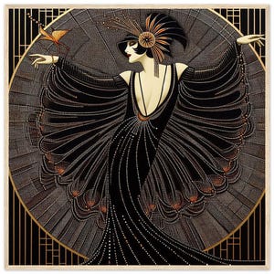 Arte murale Art Déco "Glorious" stampata su carta opaca di alta qualità, poster con cornice in legno. Di un altro periodo, questa immagine è un promemoria.
