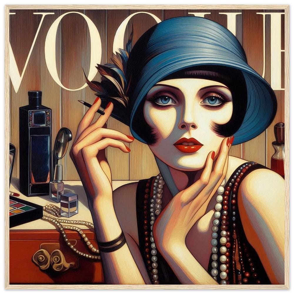 Art Deco Woman Framed Print | Vintage Vogue Blue Hat Poster - Etsy