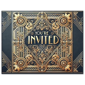 Inviti per feste art deco "Sei invitato" 10 inviti con buste 4,25" x 5,5" invito anni ruggenti (USA e CA). Non in rilievo.