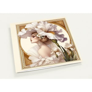 Blank Note Cards. Art Deco  'White Iris" Write message inside. 10 Standard Envelopes. (Available only in USA and Canada. Not embossed.}
