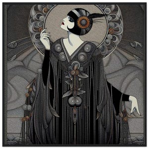 Art Deco Wall Art &quot;Mystérieuse&quot; Premium Matte Paper Framed in Black, Dark Brown, or Natural Wood. Gift for Art Deco Fan.
