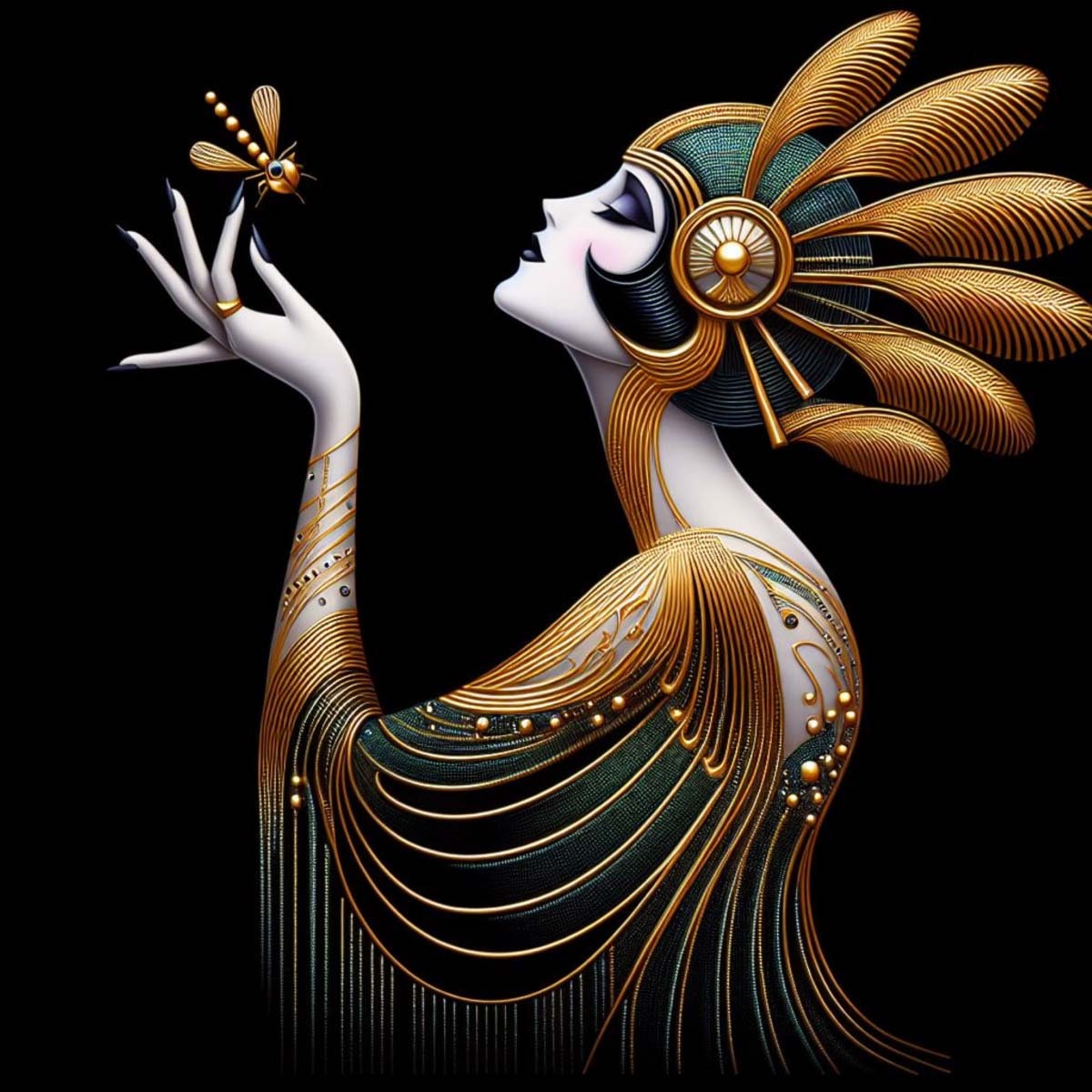 Art Deco Printable Wall Art Deco Lady Admiring a Dragonfly Art Deco ...