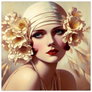 Poster da parete Art Déco "Beauté avec des Fleurs" stampato su carta semilucida classica 12 "X 12"