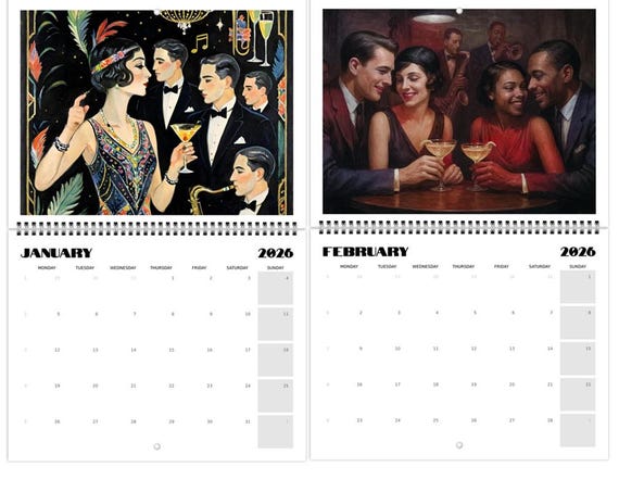 Roaring 20s 2026 Wall Calendar, Vintage Gatsby Art Deco Style US