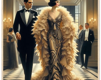 Art Deco Print, "Party at the Plaza", Framed Wall Art