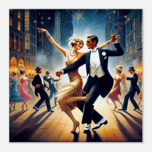 The Roaring Twenties Slim Canvas Print  1920s Fashionable Couple Dancing, Vintage Jazz Age Wall Art, Great Gatsby Inspired Home Décor