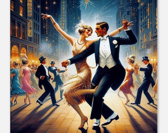 1920s Dancing Couple Canvas Print, Vintage Art Deco Wall Art