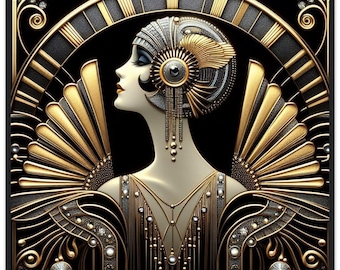 Wall Art Deco &quot;Flapper&quot; printed on Classic Matte Paper Black Wood Frame, home or office. Retro, Trendy, Gift