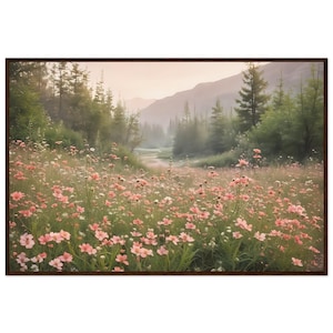 Spring Wildflower Field Framed Wall Art, Vintage Botanical Landscape, Floral Decor, Field Of Flowers,, spring wildflower