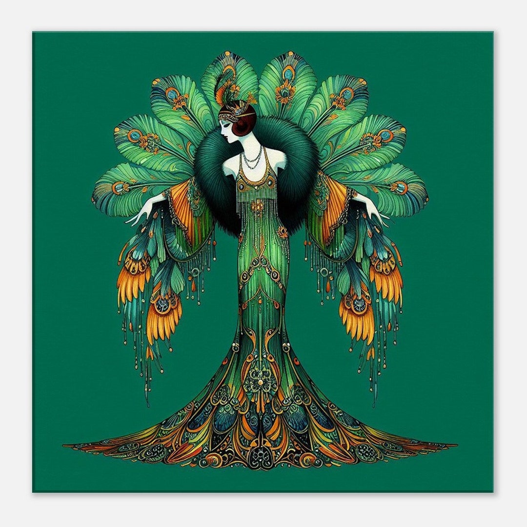 Art Deco Wall Art green Queen Printed on Slim Canvas. Home, Office