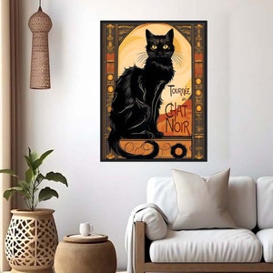 Stampa artistica da parete "Le Chat Noir", stampa incorniciata di un gatto francese, Parigi, Francia, stampa retrò, stampa francese vintage, gatto nero