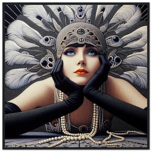 Art Deco Wall Art &quot;Introspection&quot; Printed on Premium Matte Paper Wooden Framed Poster. Image fits nicely with minimalist decor.
