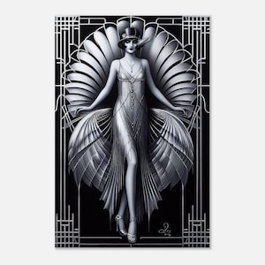 Art Deco Wall Art &quot;Flapper Icon of Art Deco&quot; Printed on Thin Canvas. For your home, or gift for Art Deco fan.