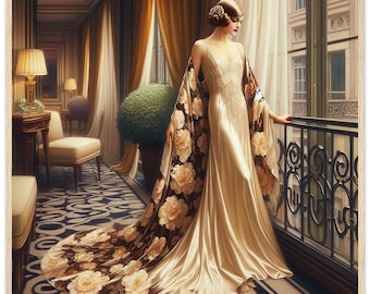Art Deco "Brocade Dress" Wall Art, Elegant Cityscape Print, Framed Luxe Home Decor