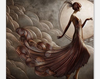 Lienzo impreso estilo flapper art déco, arte mural estilo años 20