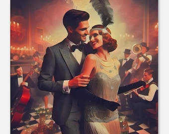 1920s Art Deco Canvas Print, "Roaring Twenties Couple", Speakeasy Wall Art