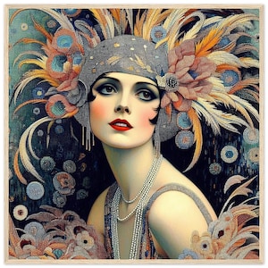 Art Deco Wall Art &quot;Stunning&quot; Printed on Premium Matte Paper Framed in Natural, Dark Brown or Black Wood. Add sophistication to living space.