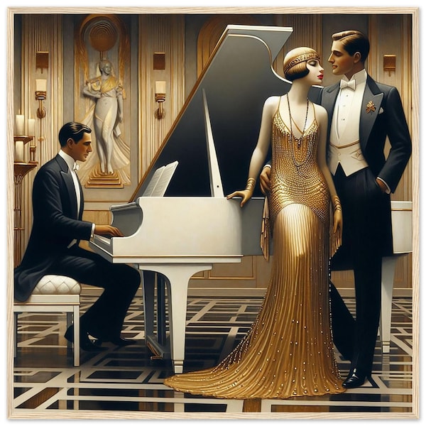 Art Deco “Concert for Two” Framed, Vintage Piano Recital Wall Art, Elegant Pianist Print, Jazz decor