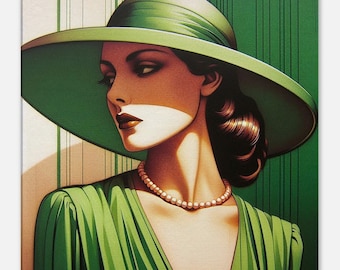 Woman in Green Hat Canvas Wall Art Print