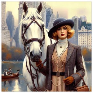 Poster da parete Art Deco "Horsing Around" stampato su carta semi-lucida classica, 30 x 30 cm / 12x12". Per il tuo spazio abitativo.