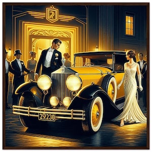 Art Deco Wall Art Roaring 20&#39;s Night Couple in Rolls Royce Vintage 1920s Glamour Great Gatsby Jazz Age Framed Print