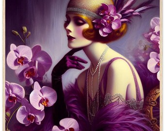 Art-decomuurkunst lentebloemen &#39;Deep Purple&#39;, gedrukt op premium mat papier, ingelijst in zwart, natuurlijk hout of donkerbruin. Prachtige kleur.