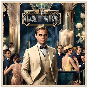 Great Gatsby Wall Art - &quot;The Great Gatsby&quot;   Printed on Premium Matte Paper Framed  Natural Wood or  Dark Brown. gatsby art print