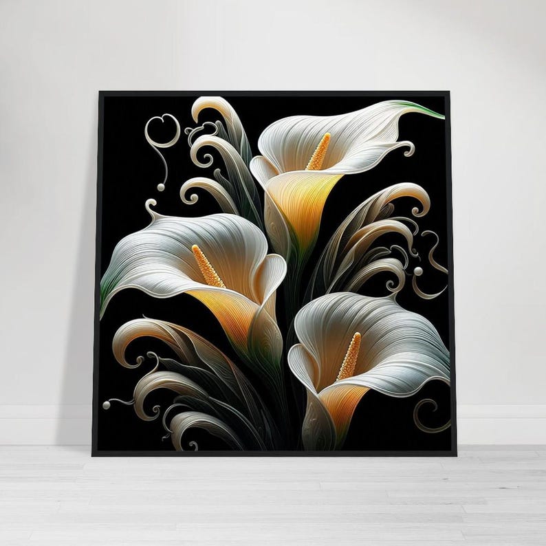 Art Deco Calla Lilies Print, Black Wood Frame - Etsy