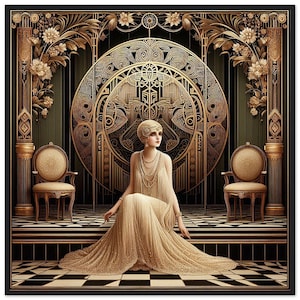 Art Deco Wall Art &quot;Art Deco Beauty&quot; Printed on Premium Matte Paper Framed in choice of Wood frame color. Office, your home, or a gift.