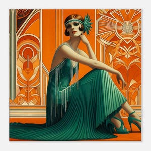 Art Deco Wall Art &quot;Pensive&quot; Printed on Thin Canvas. Vivid colors will cheer up your home or office. Great gift for Art Deco fan.
