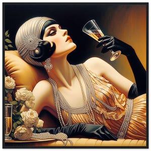 Quadro da parete Art Déco "La pausa che rinfresca" stampato su carta opaca di alta qualità con cornice in legno. Ideale per casa, ufficio o come regalo per gli appassionati dell'Art Déco.