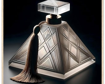 Art Deco Perfume Bottle Framed Poster – 'Brown Tassel' Egyptian Pyramid Design