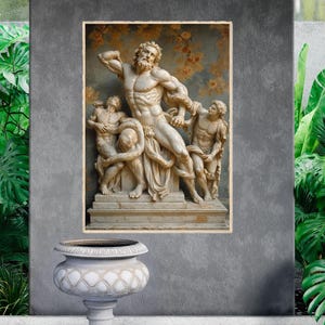 Wall Art Laocoön and His Sons  Roman Statue Hellenistic Sculpture, Premium Matt Wood Framed Print, historians, professors