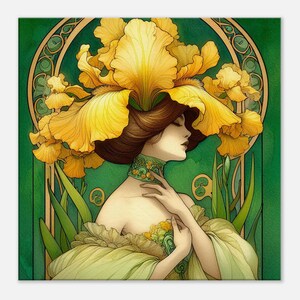 Art Nouveau Wall Art &quot;Buttery Yellow Iris&quot; Printed on Thin Canvas. Perfect for home or gift.