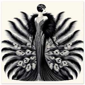 Póster de papel mate premium «Diosa Pluma» de arte mural Art Déco
