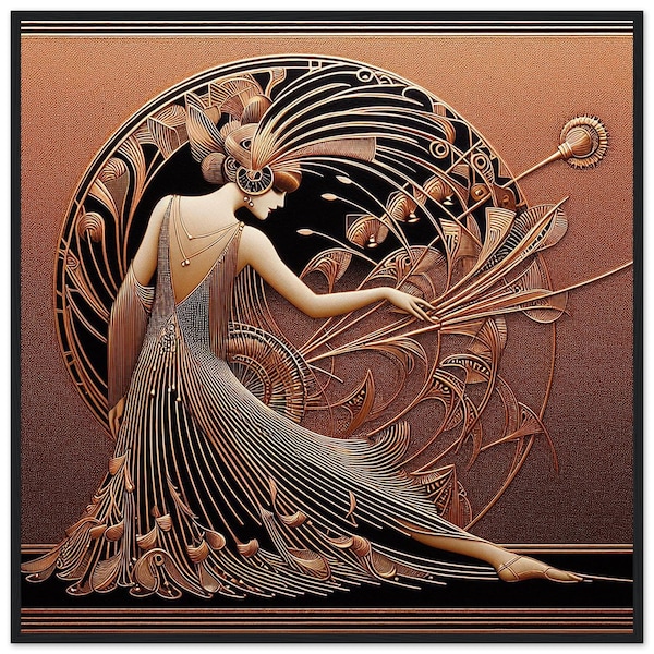 Art Deco "Elegant Lady" Print, Wood Framed Matte Paper