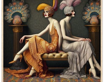 Art Deco Ladies Print, Vintage Flapper Style, Framed Wall Art