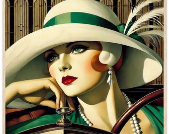 Art Deco Woman Print, "Chic Chapeaux", Framed Nostalgic Wall Art